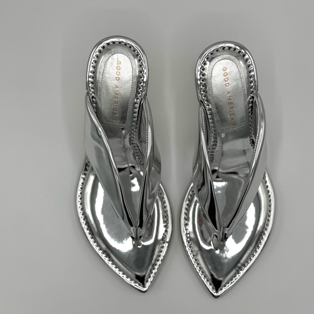 NEW Good American Clear Block Heel Thong Sandals dust bag no box Silver Sz 12 - Picture 5 of 16